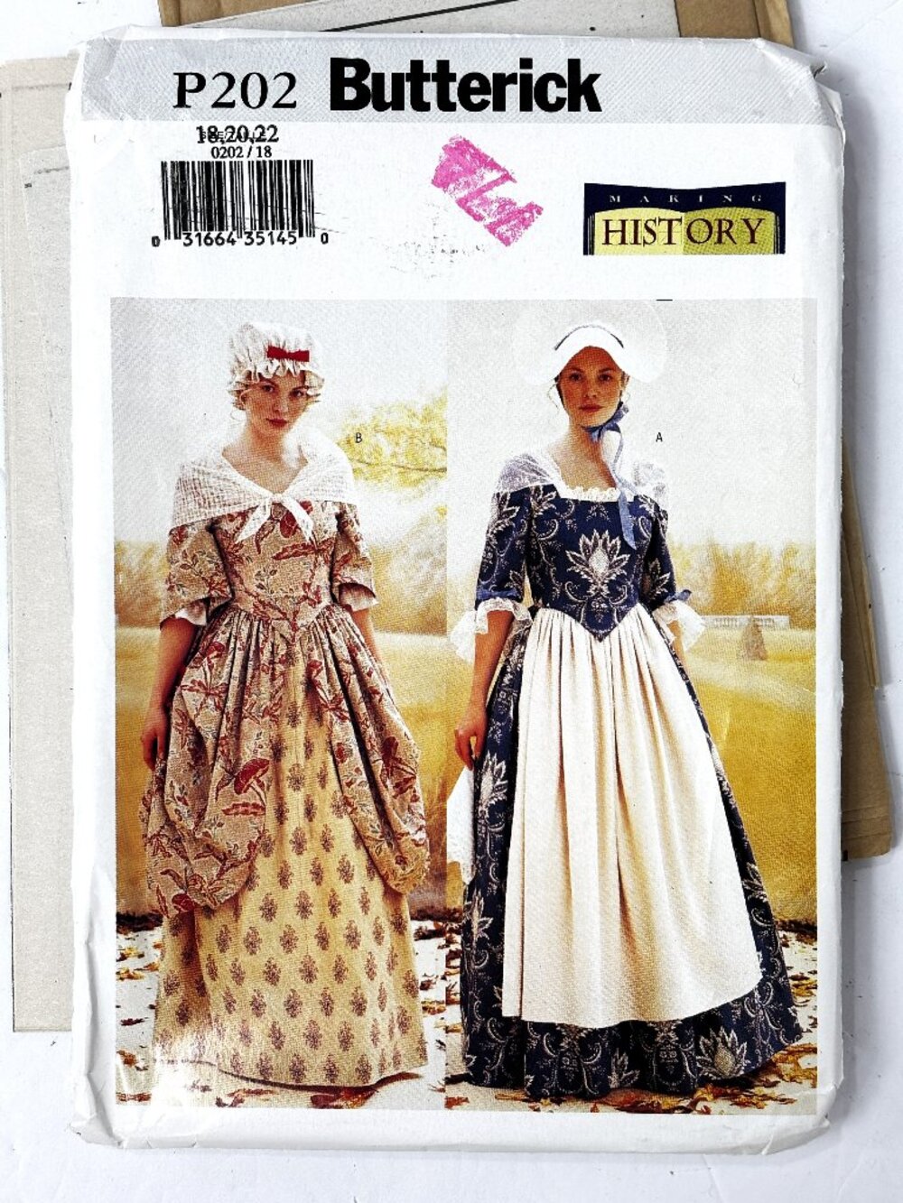 Butterick Sewing Pattern 3071 Historical Top Skirt Bonnet Cap Sz 18-20-22